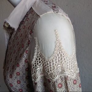 Free People Boho Boyfriend Mesh Lace Vintage shirt